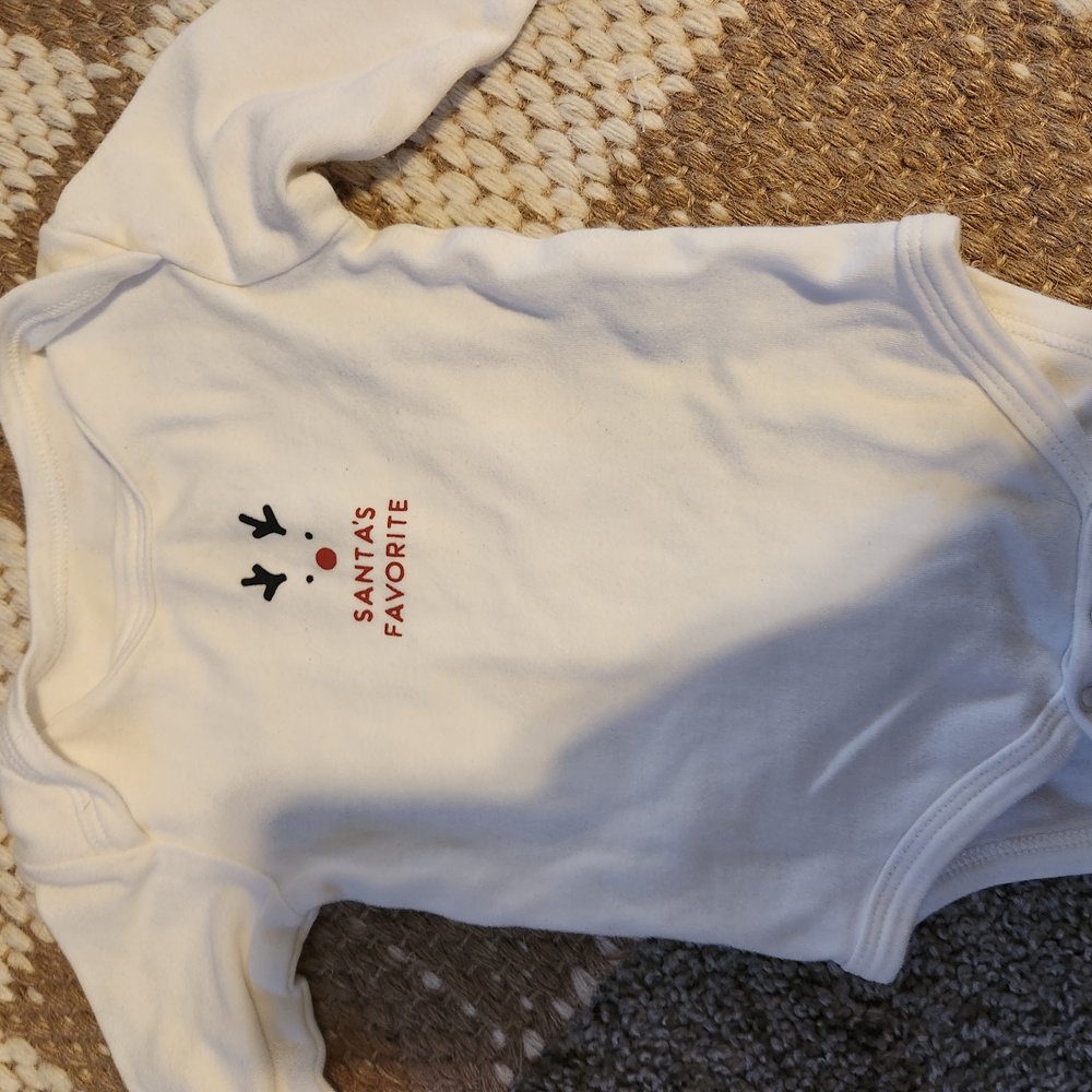 White Baby Onesie with Santa's Favorite Print